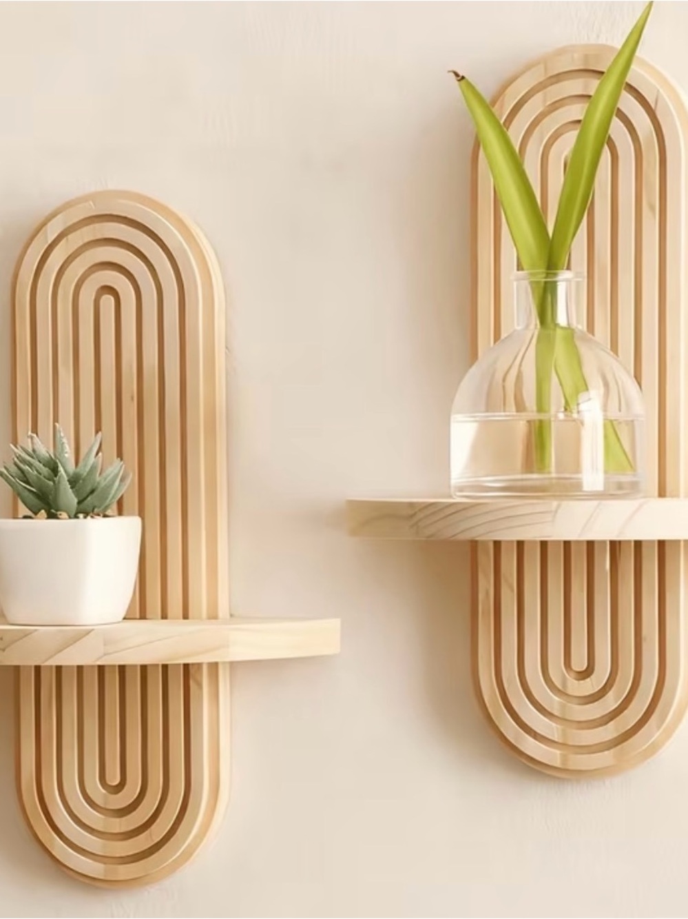 Neutral Wood Arch Wall Shelf - Minimal Home Wall Decor